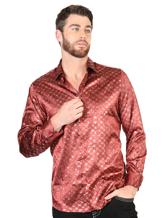 El General Burgundy/Gold Casual Long-Sleeve Shirt 44546