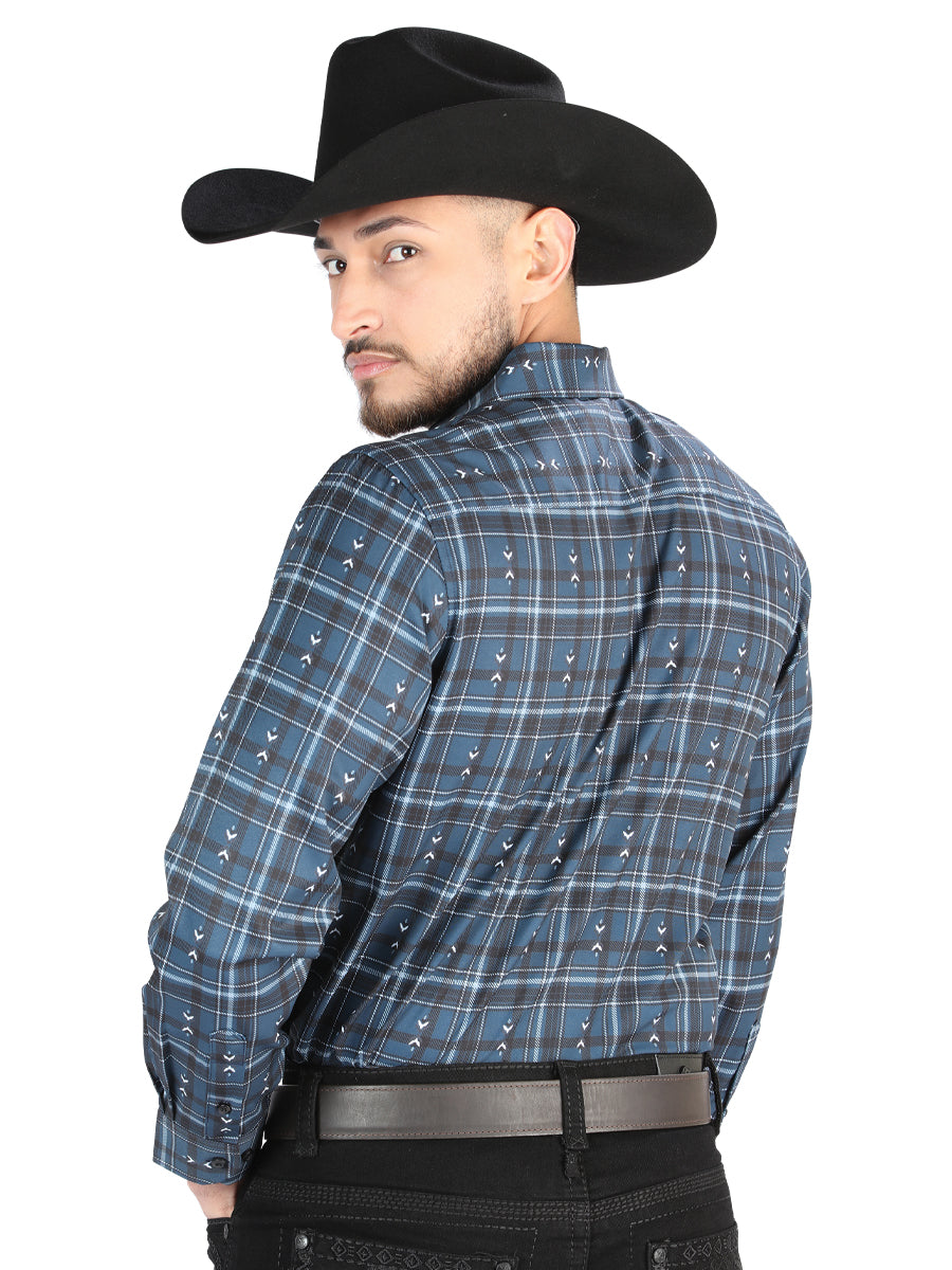 El General - Casual Long Sleeve Shirt - Gray/Blue 44706