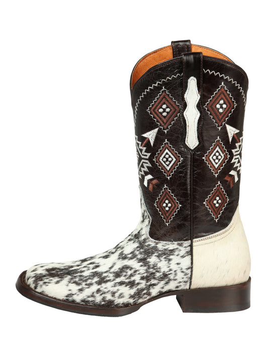 El General Men’s Rodeo Boot - White & Brown Crazy Cowhide Leather 44862