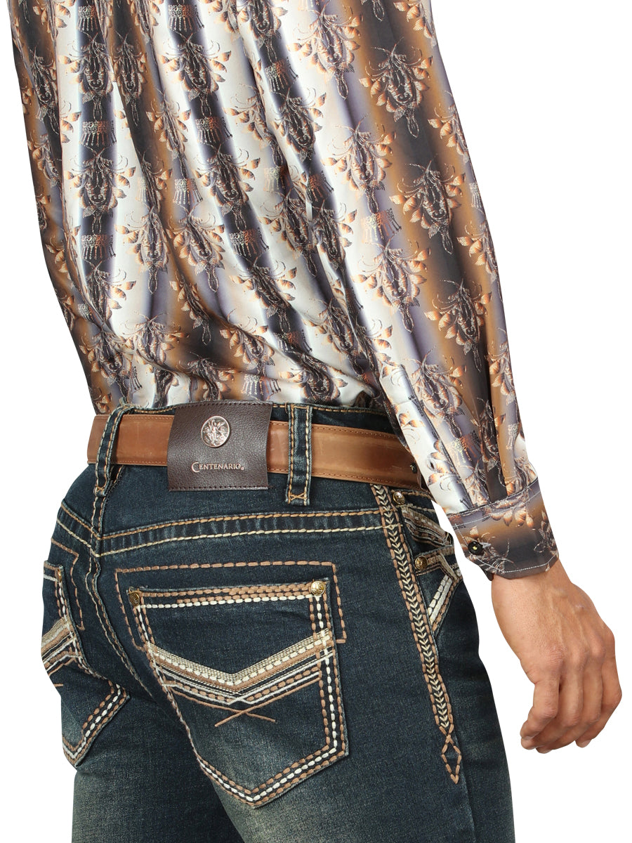 Centenario Men's Tinted Green Denim with Embroidered Details 45315