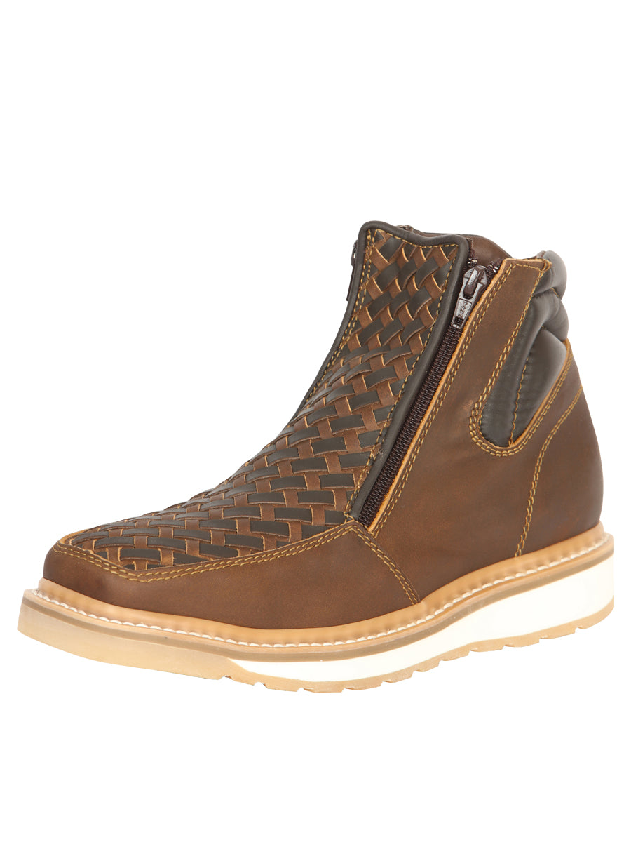 El General Men’s Ankle Boots with Zipper Petatillo Fabric - Tan/Moka 45360