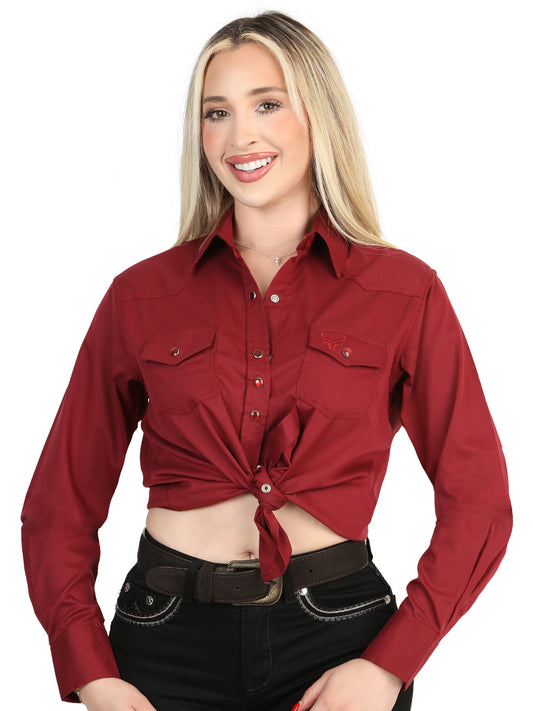 El General Women’s Long Sleeve Western Shirt - Burgundy Stretch 45622