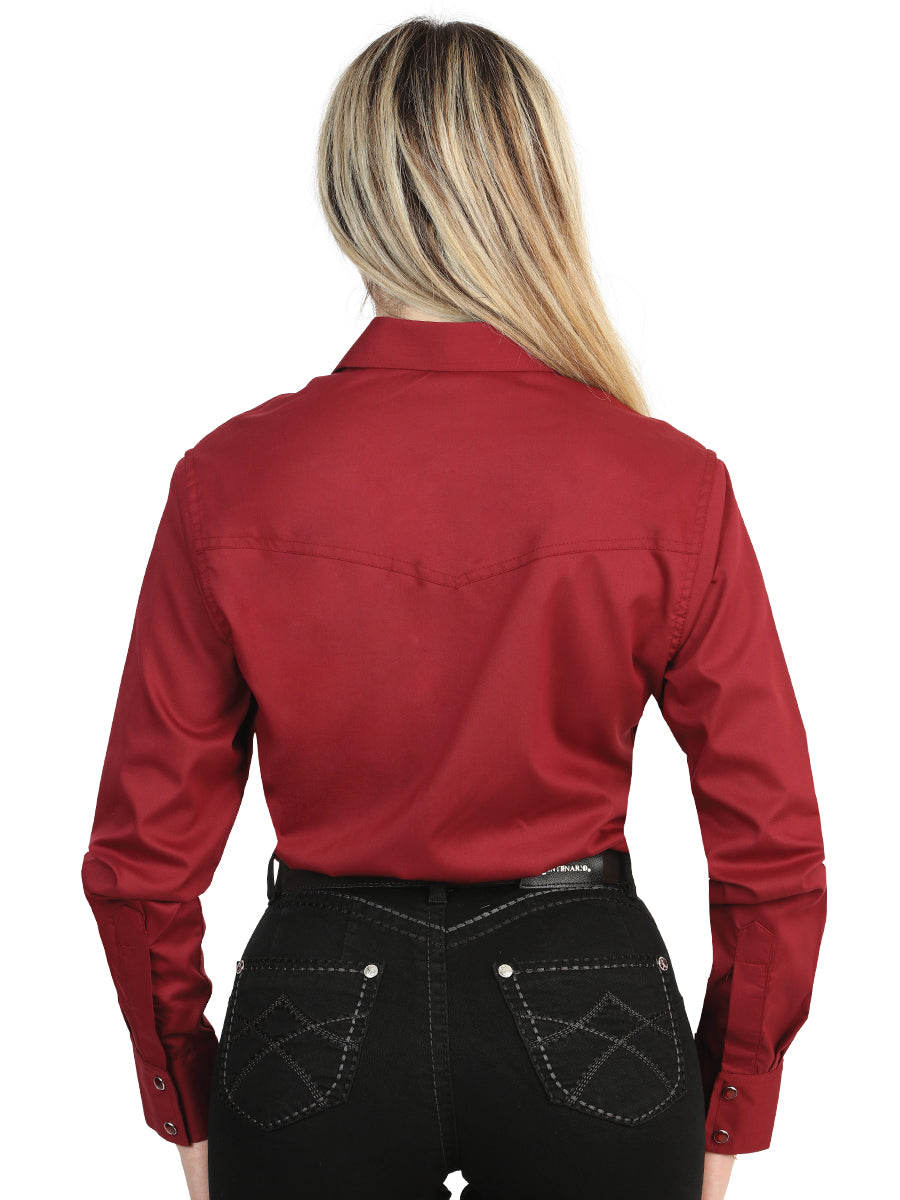 El General Women’s Long Sleeve Western Shirt - Burgundy Stretch 45622