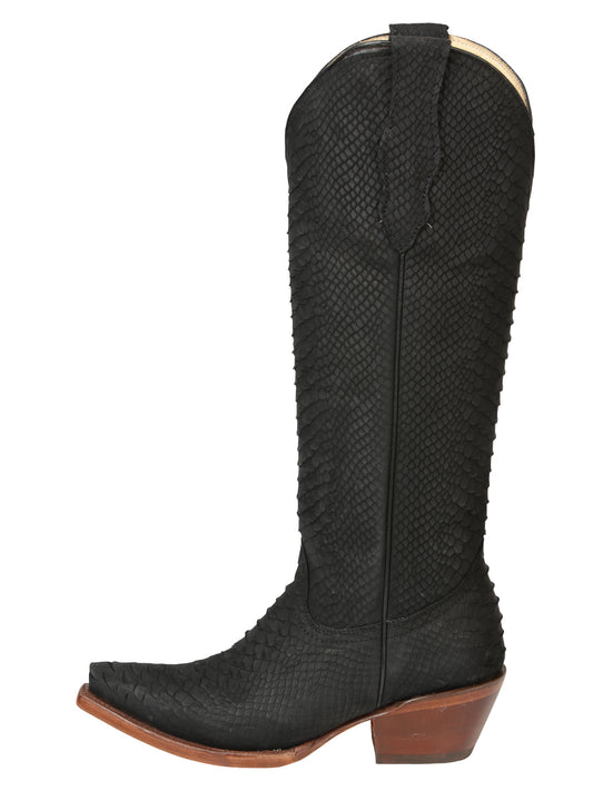 El General Women’s Western Boots Python Print - Black 45791