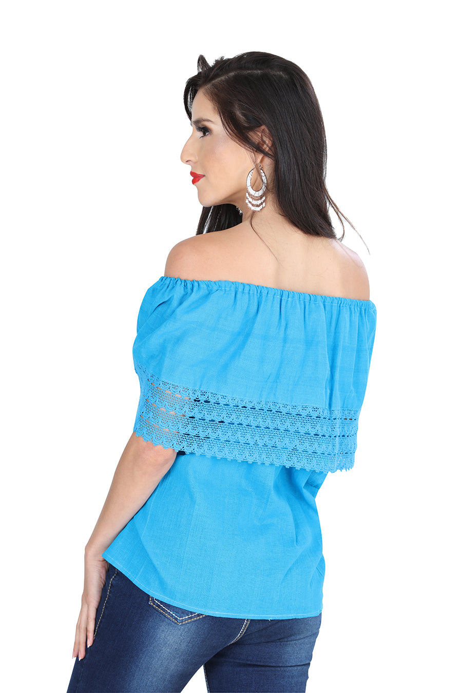 Artisanal Embroidered Blouse 50% Cotton, %50 Polyester Blue 601309