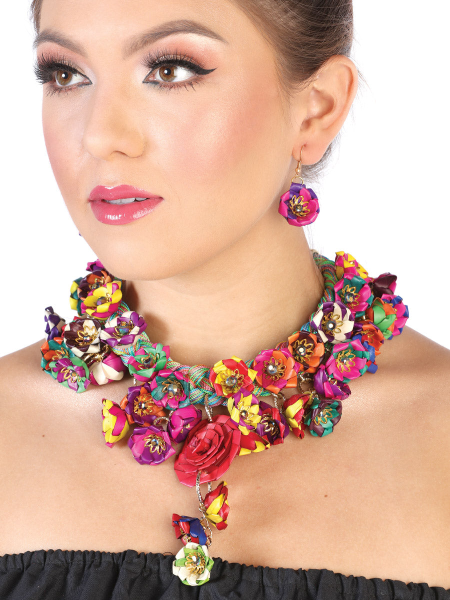 Artisanal Set Earrings-Necklace Palm Multicolor 602377