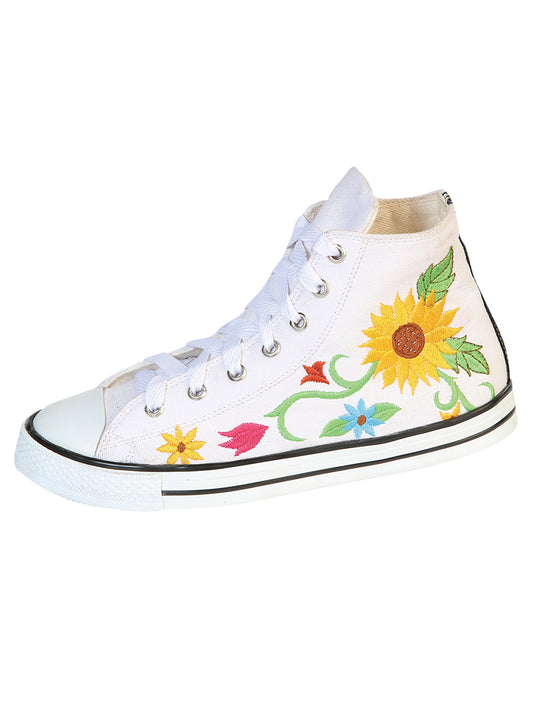 Artisanal Embroidered Sneakers Textile Canvas White 602787