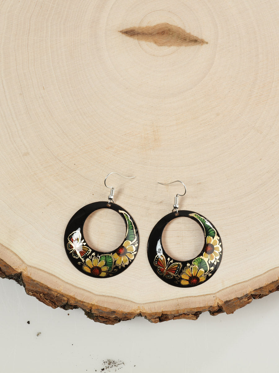 Artisanal Hand Painted Earrings 1" Copper Black 603448