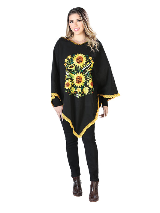 Artisanal Embroidered Poncho 50% Cotton, 50% Polyester Black 603827