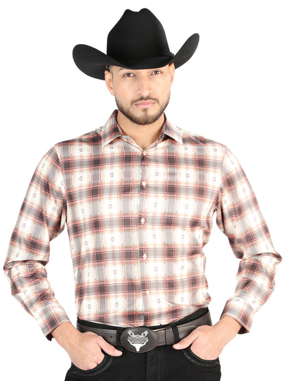 El General - Casual Long Sleeve Shirt - Orange/Beige 44699