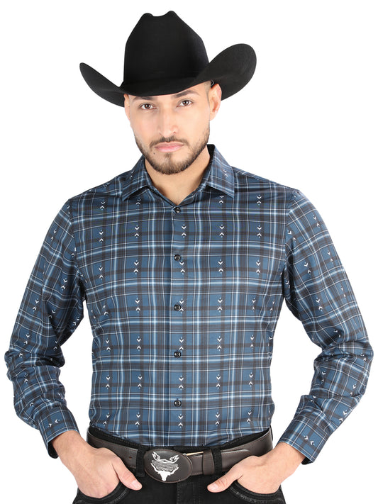 El General - Casual Long Sleeve Shirt - Gray/Blue 44706