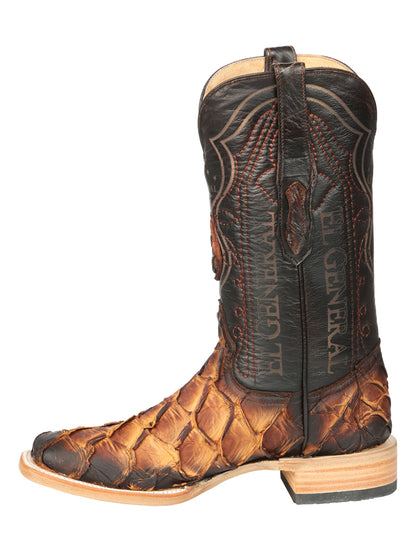 El General Men's Exotic Monster Fish Rodeo Cowboy Boots - Cognac  45085