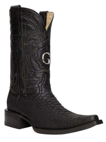 El General Men's Exotic Python Leather Cowboy Boots - Black  45087