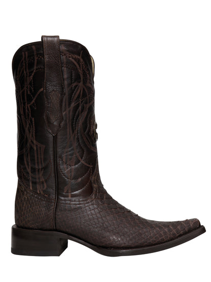 El General Men's Exotic Python Leather Cowboy Boots - Brown  45088