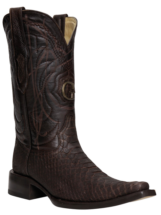 El General Men's Exotic Python Leather Cowboy Boots - Brown  45088