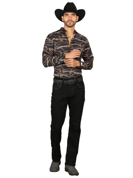 Centenario Men's Black Denim with Dark Embroidered Details 45312