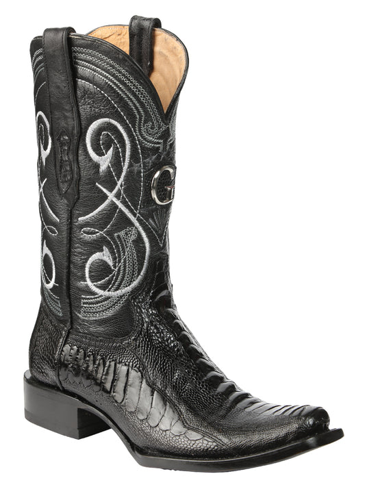 El General Men's Exotic Ostrich Leg Cowboy Boots - Black 45510