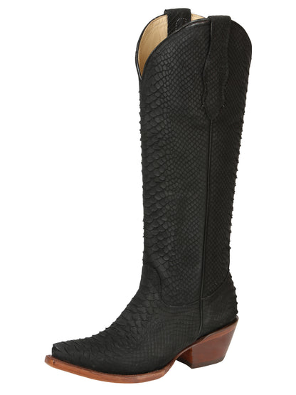 El General Women’s Western Boots Python Print - Black 45791