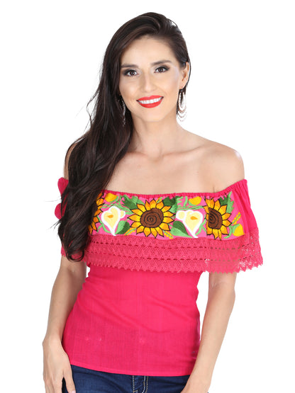 Artisanal Embroidered Blouse 50% Cotton, %50 Polyester Pink  601287