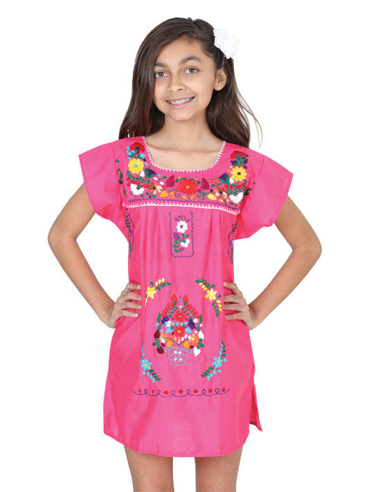 Artisanal Embroidered Dress  50% Cotton, 50% Polyester Pink  601622