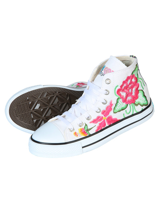 Artisanal Embroidered Sneakers Textile Canvas White 602781