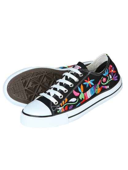 Artisanal Embroidered Sneakers Textile Canvas Black 602783