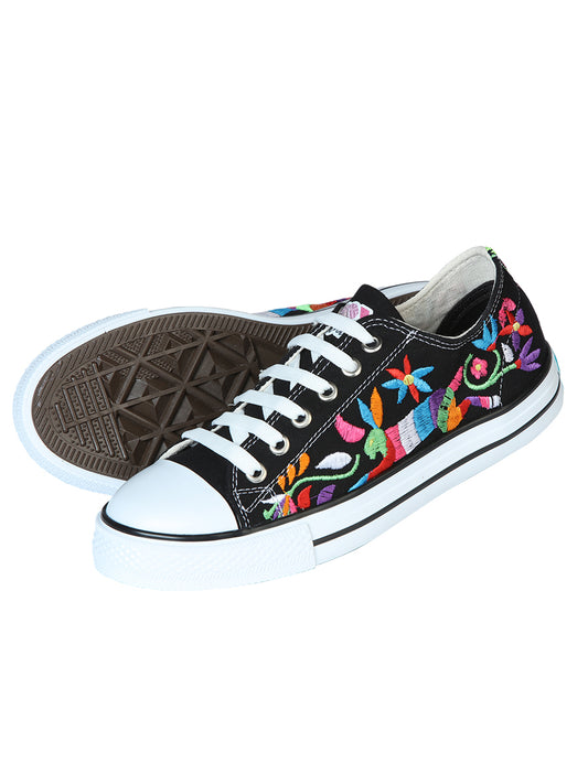 Artisanal Embroidered Sneakers Textile Canvas Black 602783