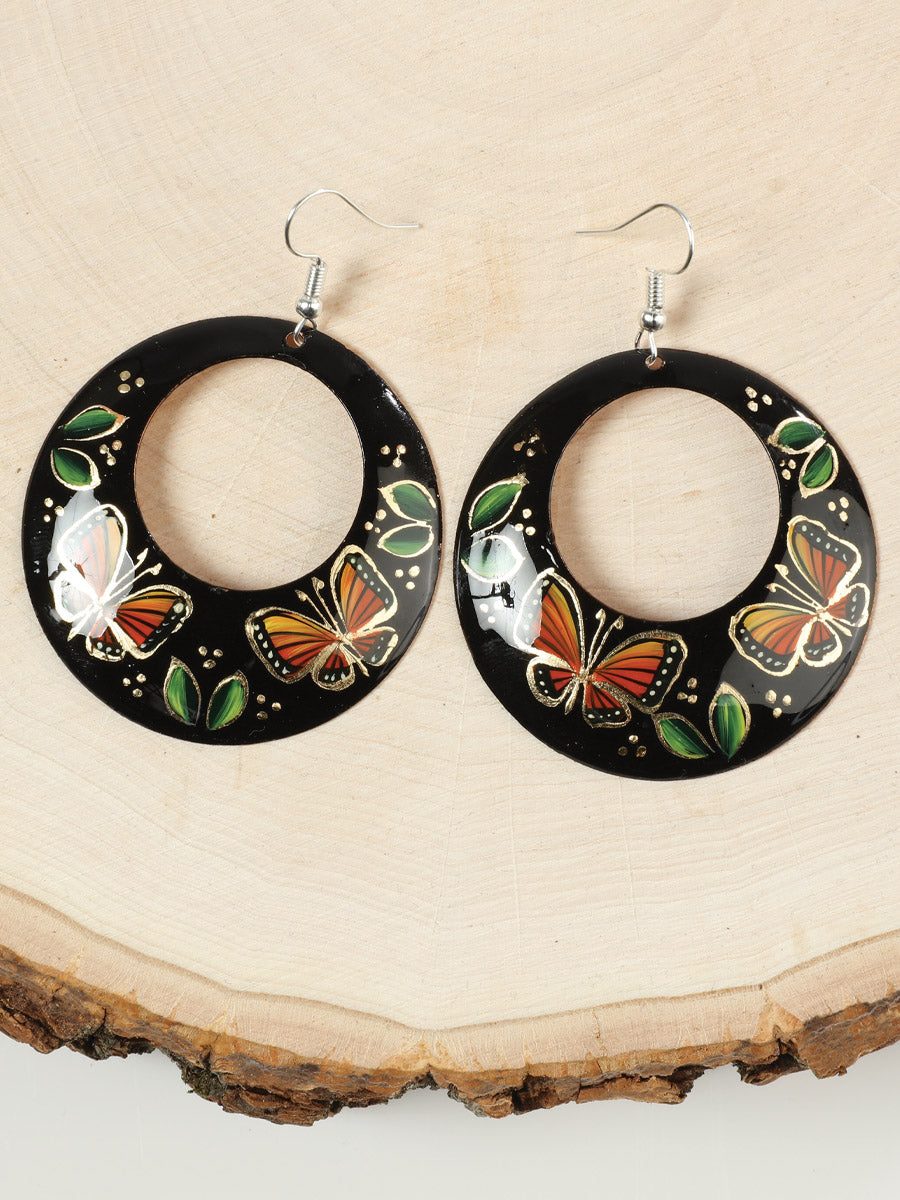 Artisanal Hand Painted Earrings 2" Copper Black 603450