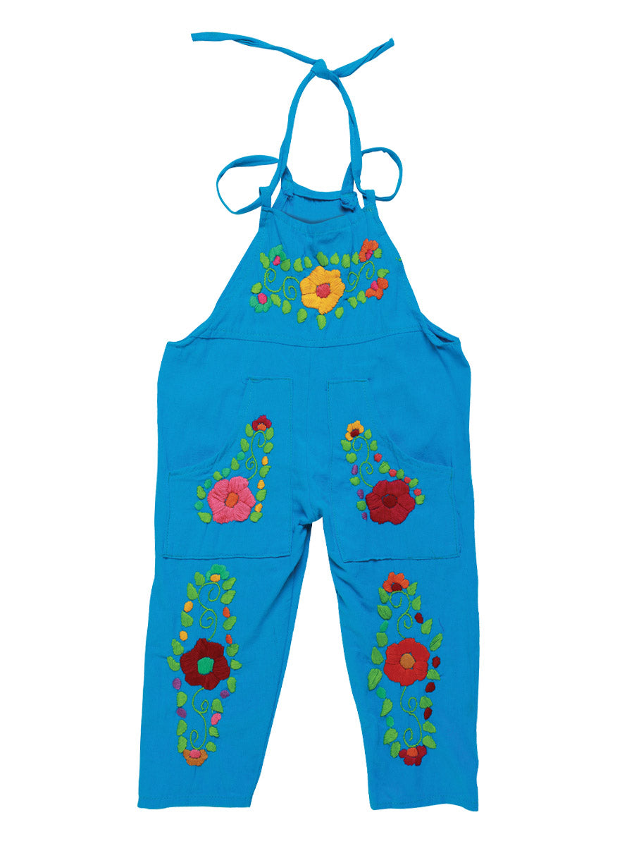 Artisanal Embroidered Jumpsuit 100% Cotton Turquoise 603588