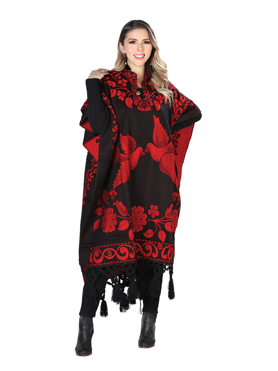 Artisanal Mexican Poncho 92% Acylic, 8% Polyester Black/Red  603831
