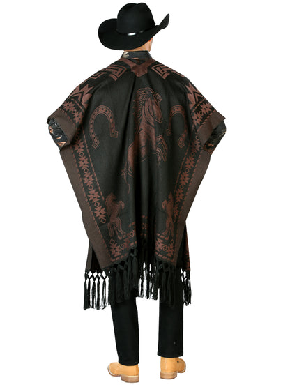 Artisanal Mexican Poncho 92% Acylic, 8% Polyester Black/Brown  603834