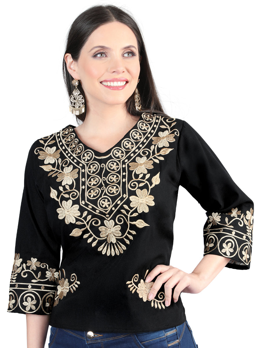 Artisanal Embroidered Blouse 100% Cotton Black 603962