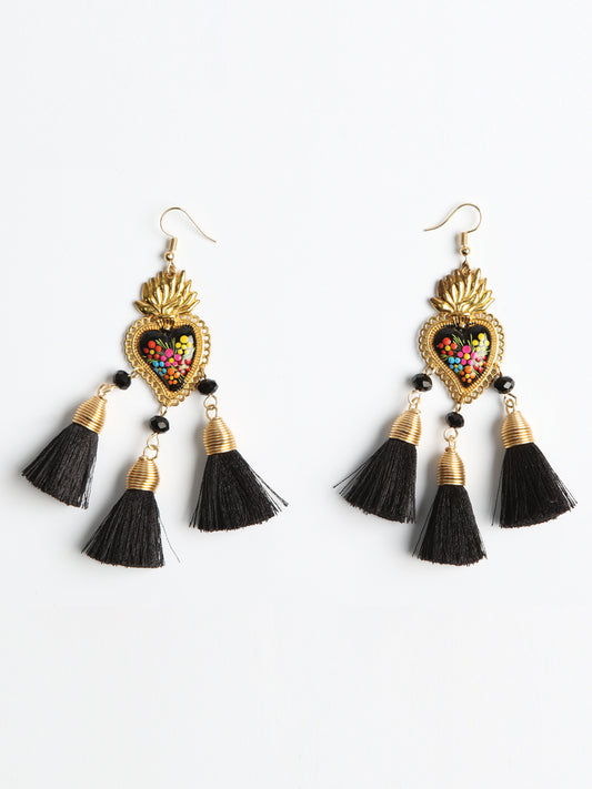 Artisanal Hand Painted Earrings Black 603974