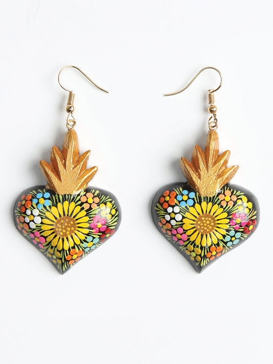 Artisanal Hand Painted Earrings Black 603976