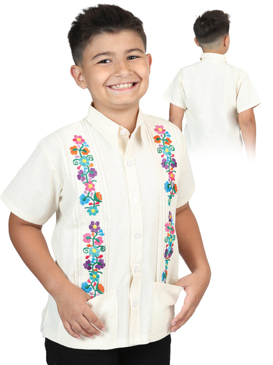 Artisanal Embroidered Shirt 100% Cotton Beige 603979