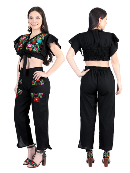 Artisanal Embroidered Set 100% Cotton Black 603996