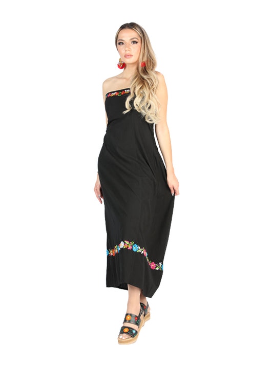 Artisanal Embroidered Dress 100% Cotton Black 604053