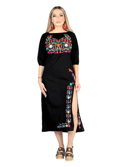 Artisanal Embroidered Dress 100% Cotton Black 604054