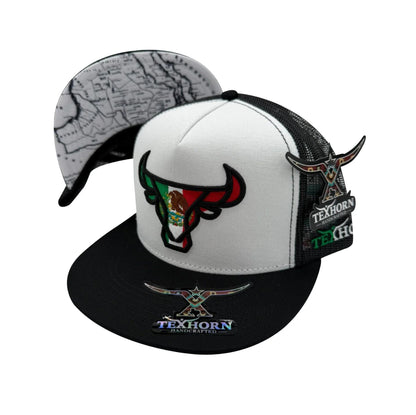 TexHorn Premium Trucker Cap-White & Black Mexican flag