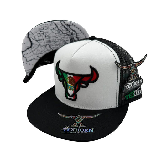 TexHorn Premium Trucker Cap-White & Black Mexican flag