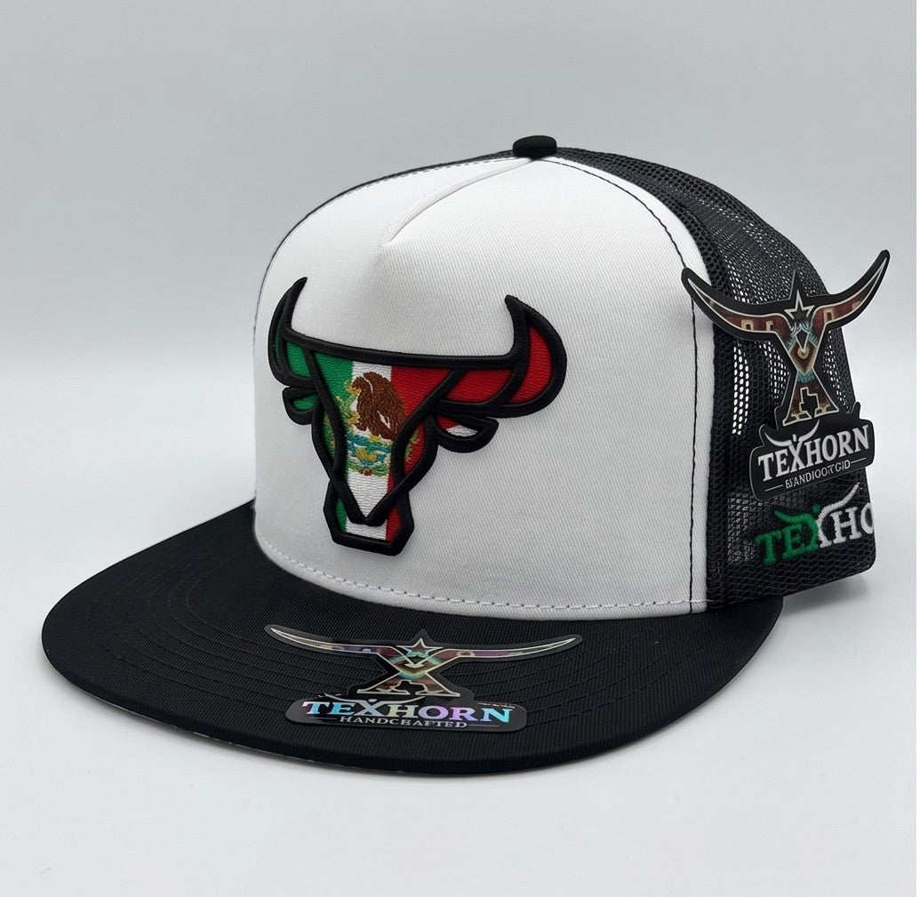 TexHorn Premium Trucker Cap-White & Black Mexican flag