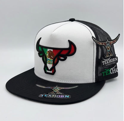 TexHorn Premium Trucker Cap-White & Black Mexican flag