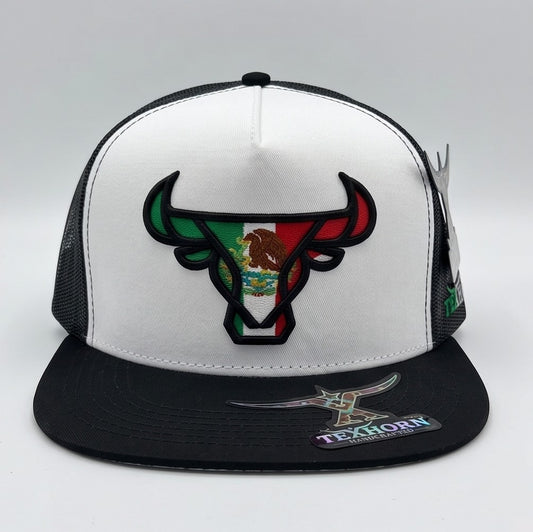 TexHorn Premium Trucker Cap-White & Black Mexican flag
